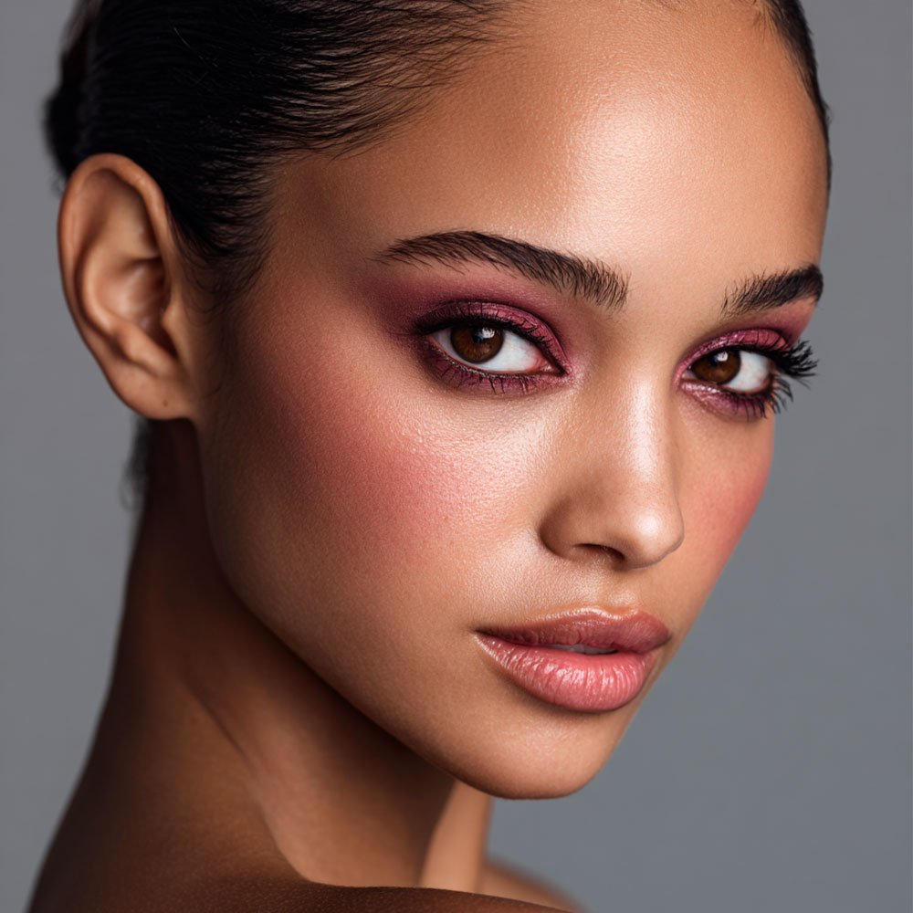 Sun plum look make-up luminous complexion intense eyes natural lips