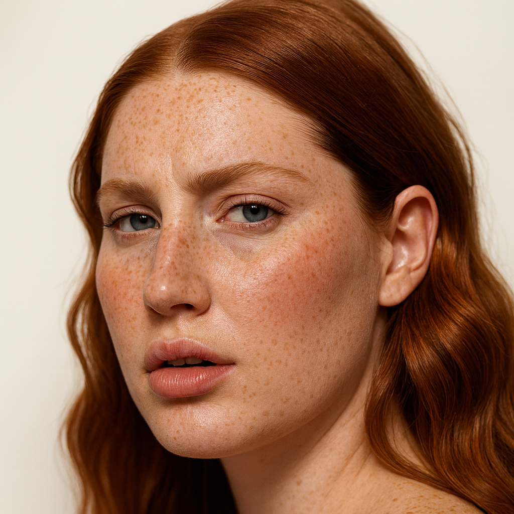 脸颊上淡淡光晕的女性肖像画