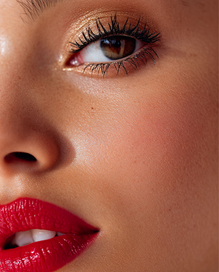 Luminous complexion CC cream blush pink golden flame look