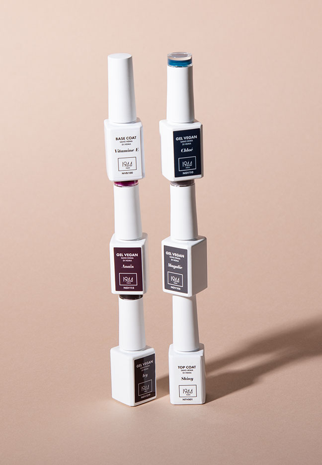Produits professionnels onglerie 1944 Paris – base, gel vegan et top coat