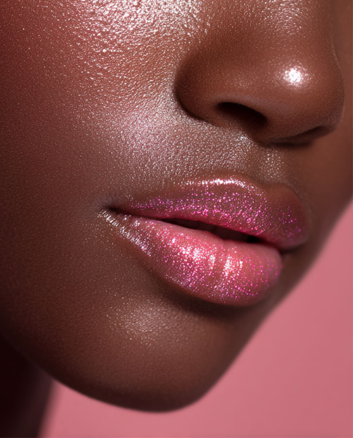 Lèvres gloss rose brillant effet glossy look glow rosé intense