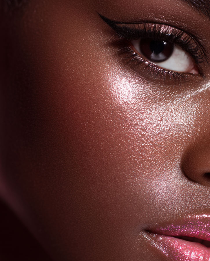 Teint lumineux effet glow peau brillante highlighter look glow rosé intense