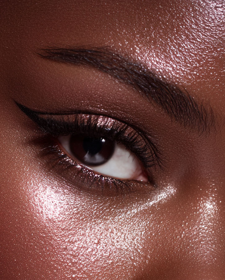 Maquillage yeux eyeliner noir regard intense glow look rosé intense