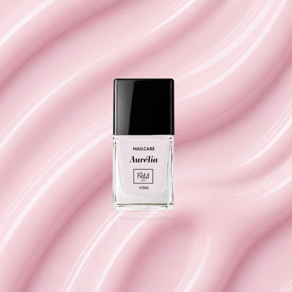 Frasco do Nailcare Aurélia VT203 1944 Paris com uma textura rosa-pó brilhante.