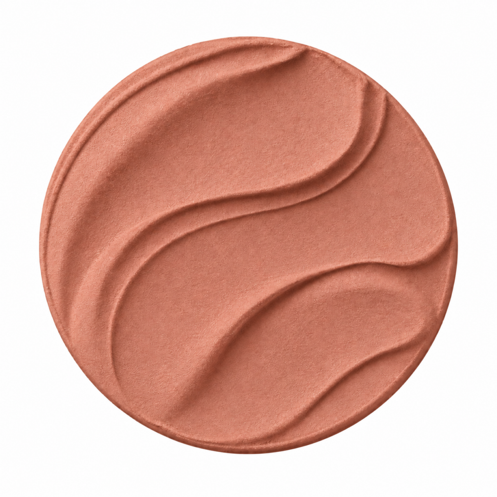 Consistenza del fard in polvere beige-rosato per un effetto naturale